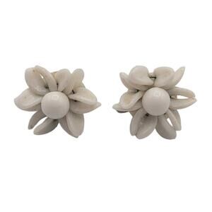 Vintage BARCS Silver TONE Amber Orange Glass CABOCHON Clip ON Earrings